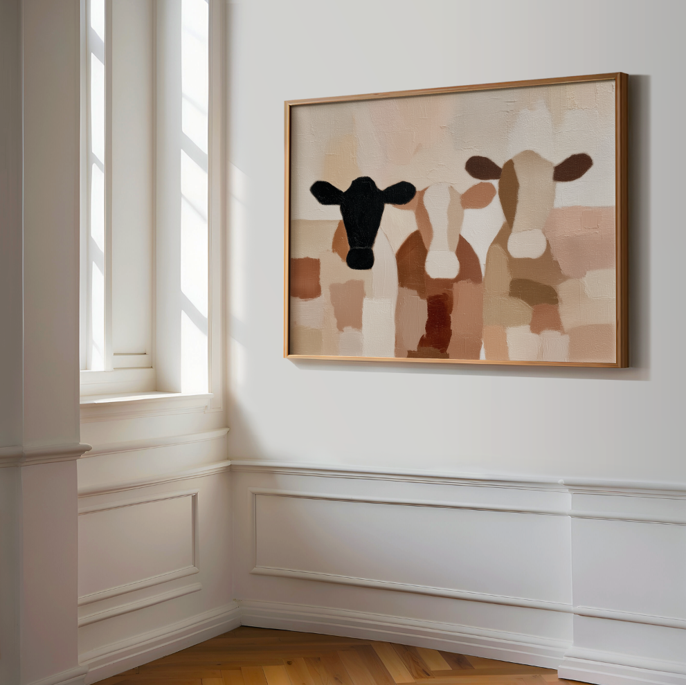 Neutral Cow Farmhouse Poster, Rolled Poster, Farm Animal Wall Art, Minimalist Cow Print