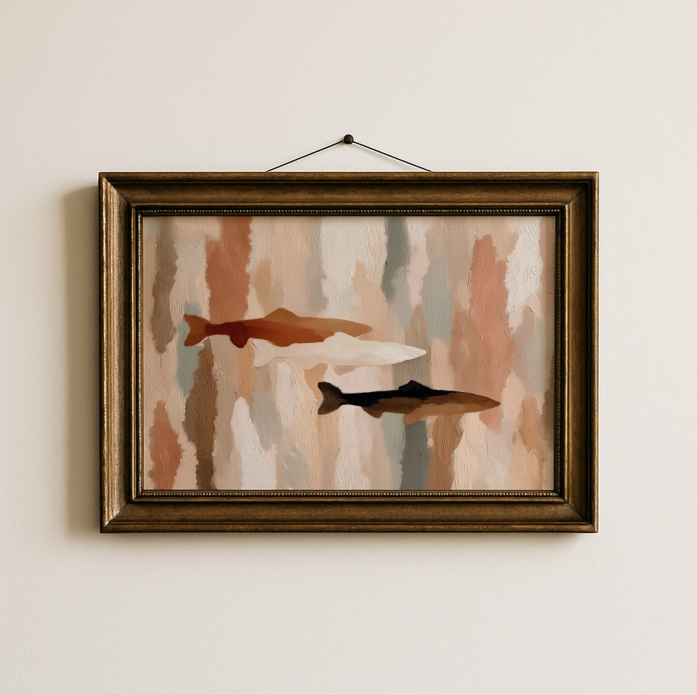Abstract Trout Fish Poster, Rolled Poster of Fish, Neutral Watercolor Fish Art