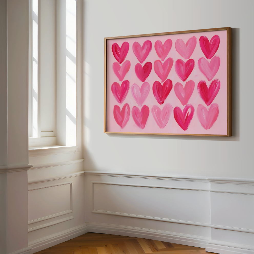 Pink Heart Pattern Poster, Preppy Pink Girly Wall Art, Girl's Room Decor