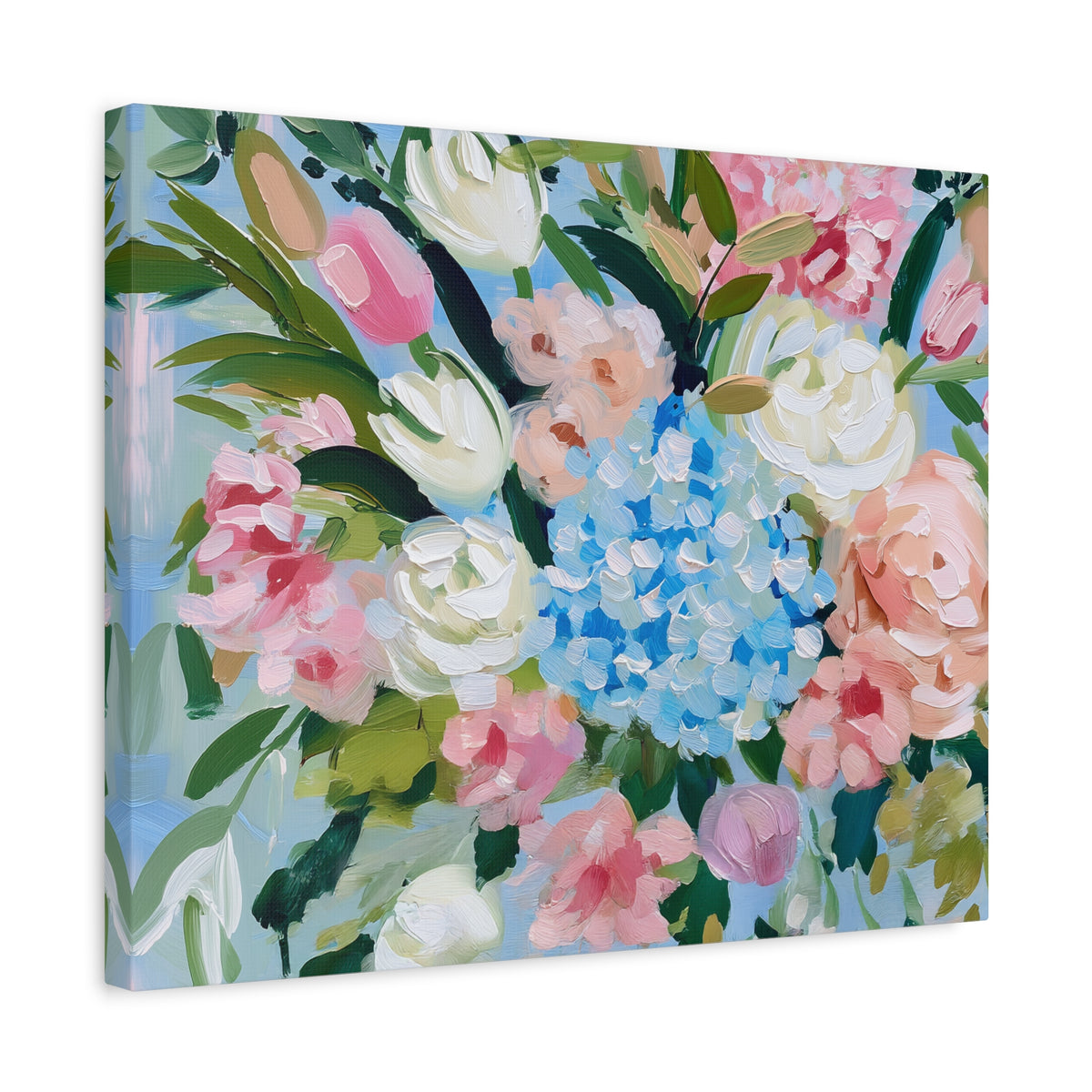 Spring Floral Bouquet Matte Canvas, Preppy Hydrangea Bouquet Canvas