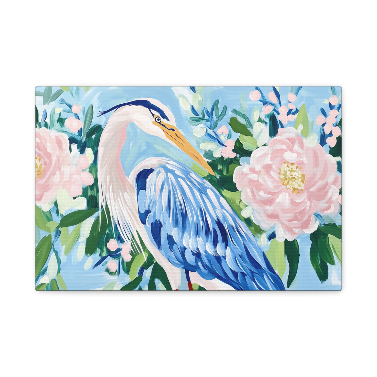 Blue Heron Floral Matte Canvas