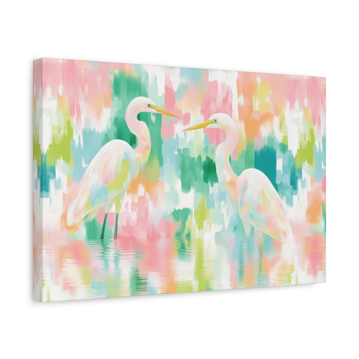 Pastel Herons Canvas, Tropical Bird Art, Preppy Vibrant Abstract Art Canvas