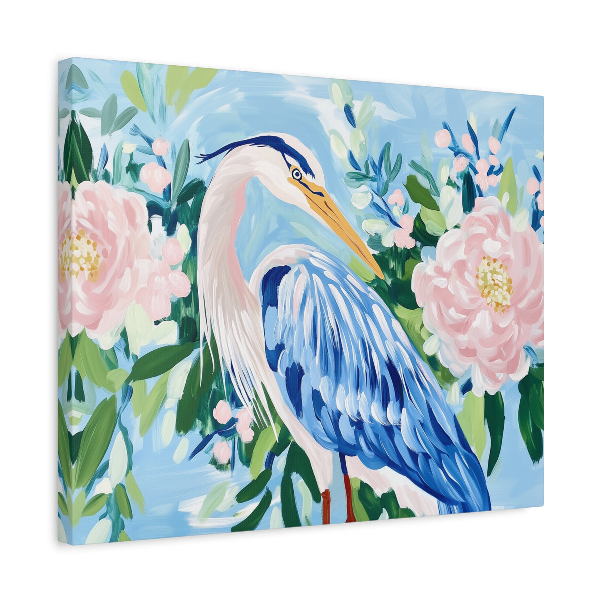 Blue Heron Floral Matte Canvas