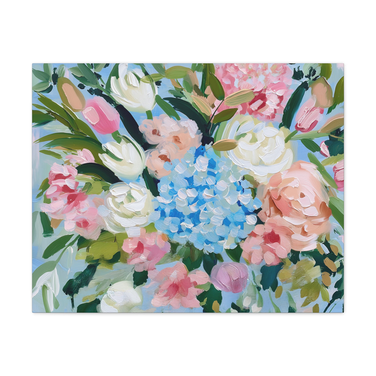 Spring Floral Bouquet Matte Canvas, Preppy Hydrangea Bouquet Canvas