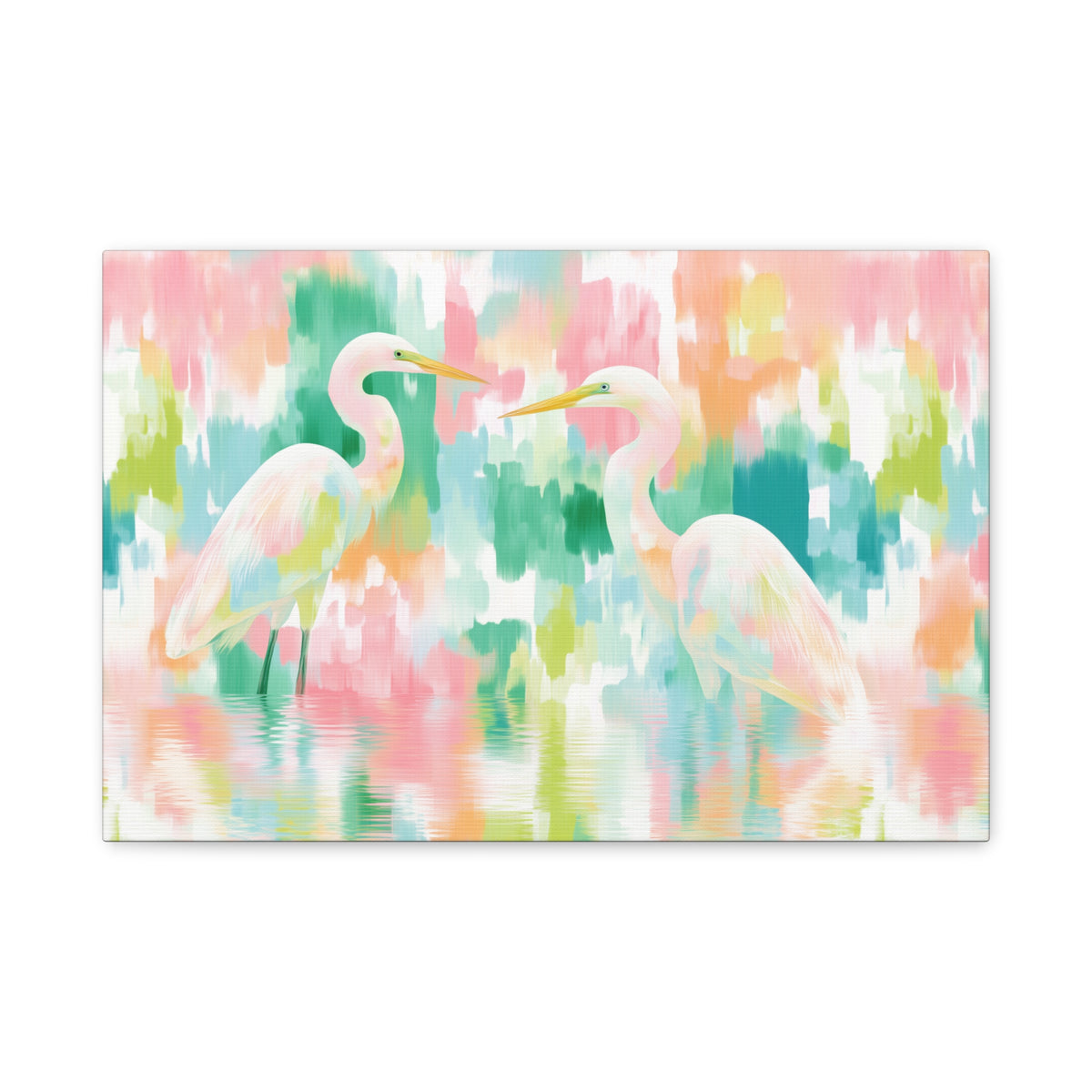 Pastel Herons Canvas, Tropical Bird Art, Preppy Vibrant Abstract Art Canvas