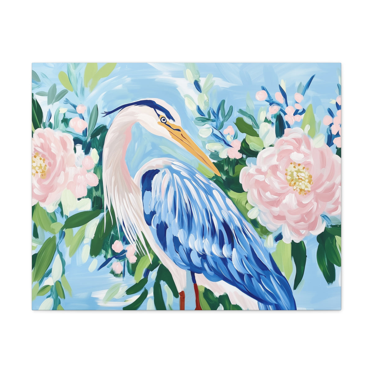 Blue Heron Floral Matte Canvas