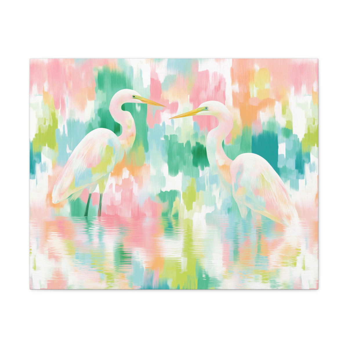Pastel Herons Canvas, Tropical Bird Art, Preppy Vibrant Abstract Art Canvas