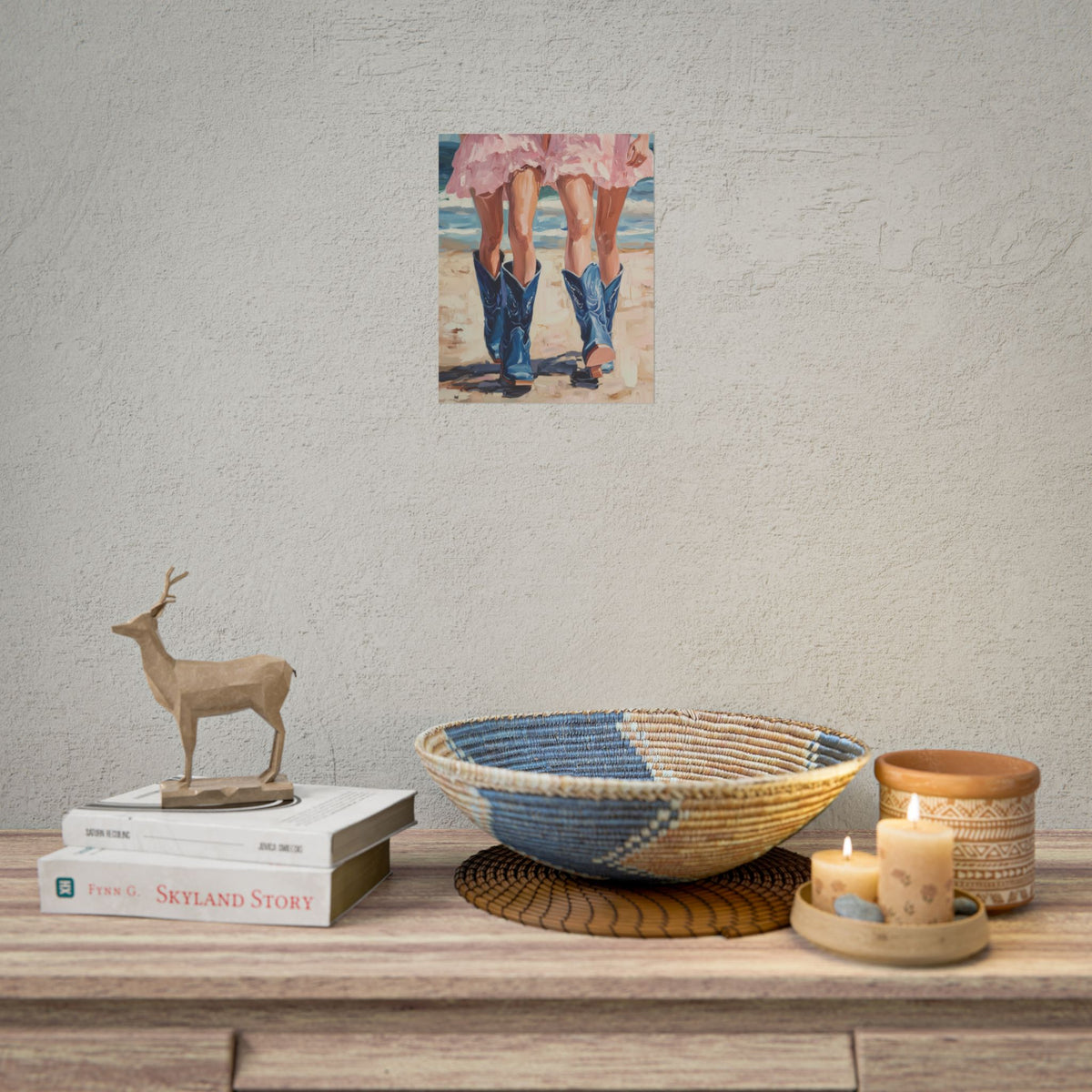 PHYSICAL PRINT Coastal Cowgirl Aesthetic Print, Cowgirl Boot Print, Pink and Blue Preppy Decor, Coastal Cowgirl Aesthetic Preppy Dorm Decor