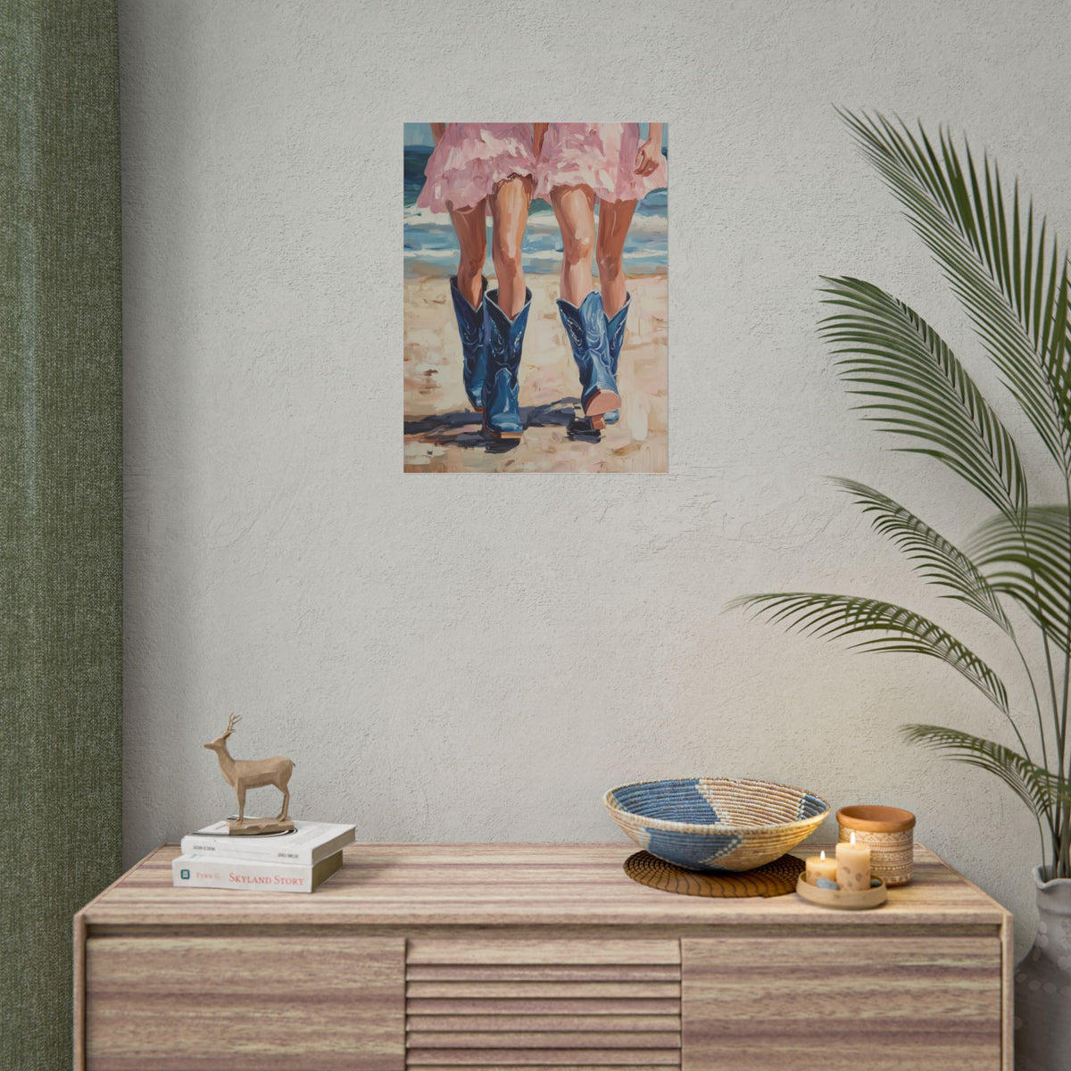 PHYSICAL PRINT Coastal Cowgirl Aesthetic Print, Cowgirl Boot Print, Pink and Blue Preppy Decor, Coastal Cowgirl Aesthetic Preppy Dorm Decor