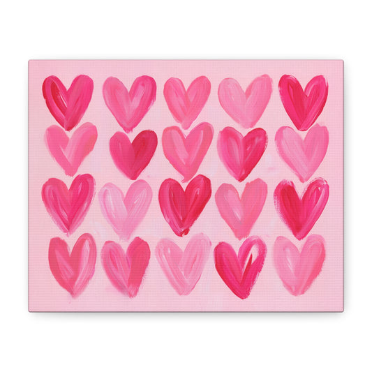 Preppy Pink Hearts Matte Canvas, Preppy Dorm Decor, Girl's Room Art