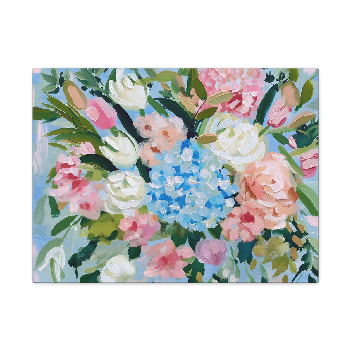 Spring Floral Bouquet Matte Canvas, Preppy Hydrangea Bouquet Canvas