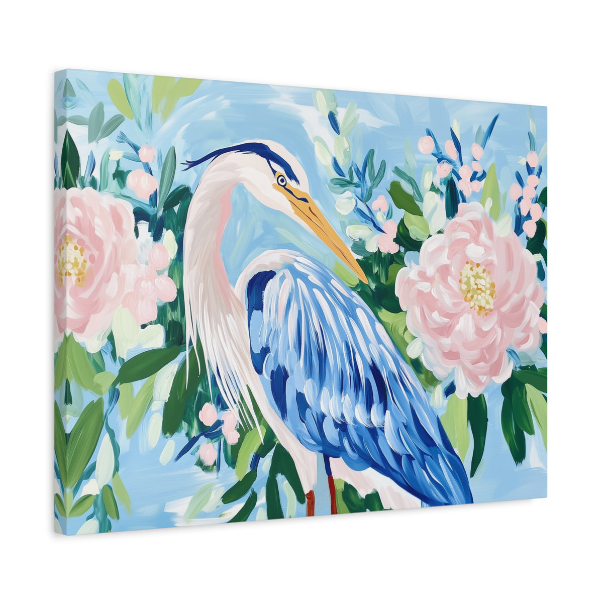 Blue Heron Floral Matte Canvas
