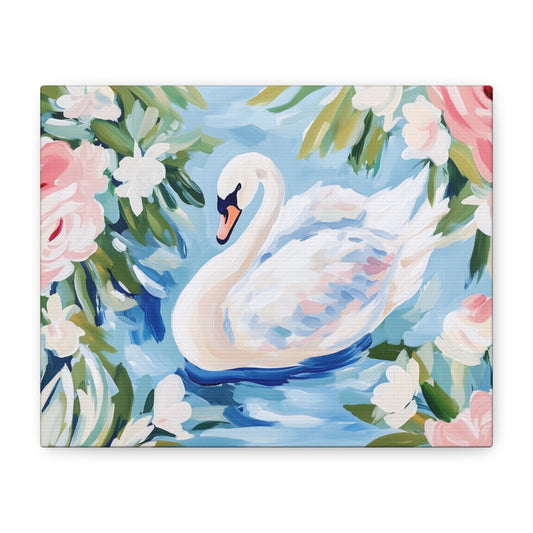 Swan Floral Painting Canvas | Matte Stretched Canvas Wall Art