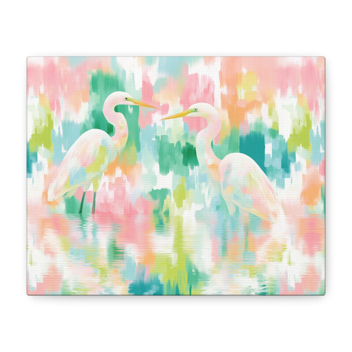 Pastel Herons Canvas, Tropical Bird Art, Preppy Vibrant Abstract Art Canvas