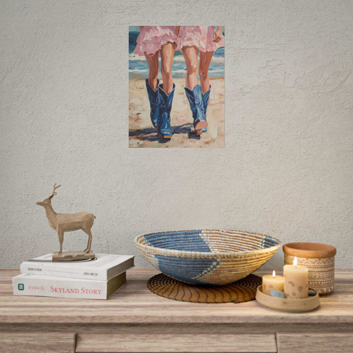 PHYSICAL PRINT Coastal Cowgirl Aesthetic Print, Cowgirl Boot Print, Pink and Blue Preppy Decor, Coastal Cowgirl Aesthetic Preppy Dorm Decor