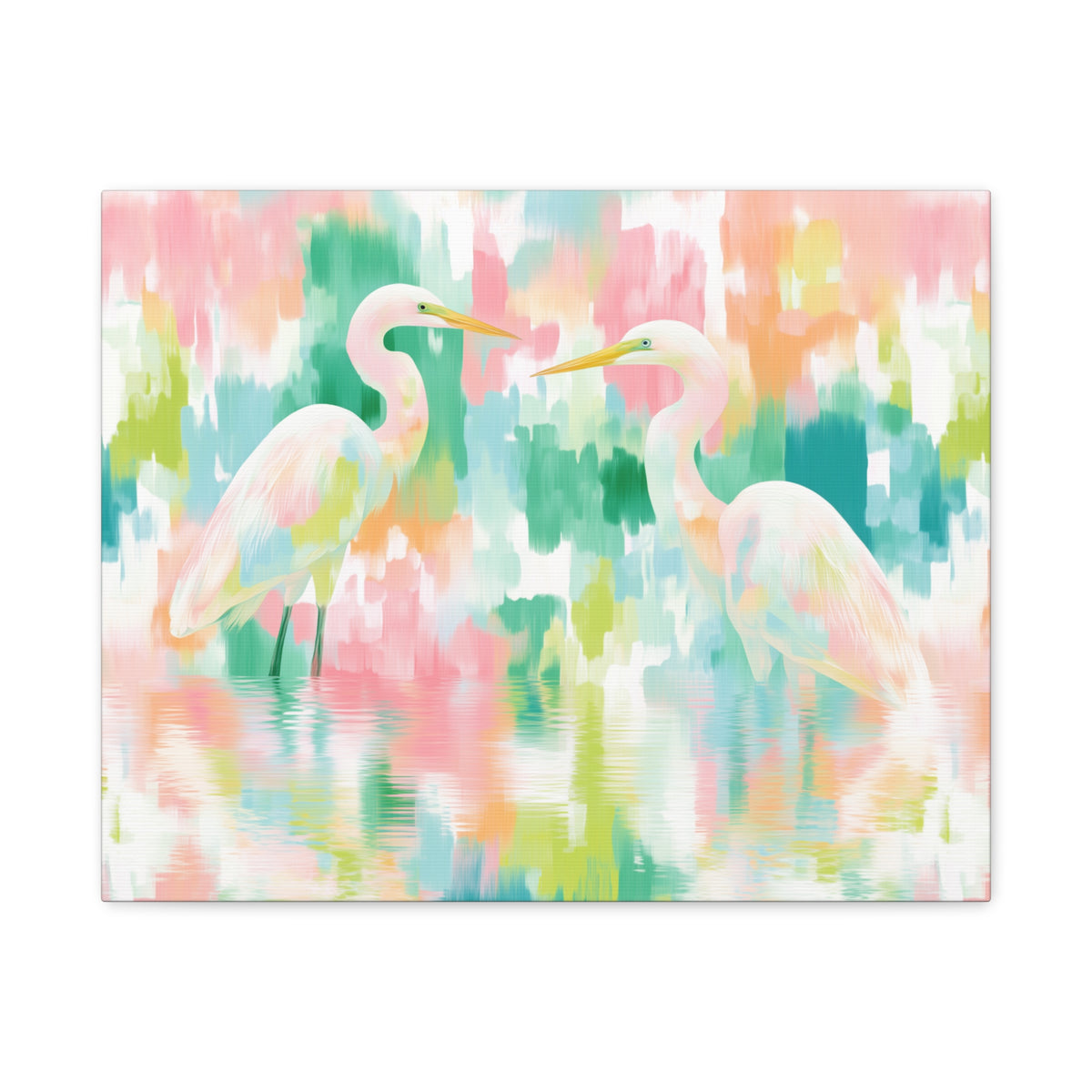 Pastel Herons Canvas, Tropical Bird Art, Preppy Vibrant Abstract Art Canvas
