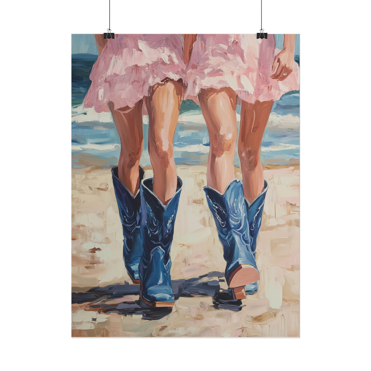 PHYSICAL PRINT Coastal Cowgirl Aesthetic Print, Cowgirl Boot Print, Pink and Blue Preppy Decor, Coastal Cowgirl Aesthetic Preppy Dorm Decor