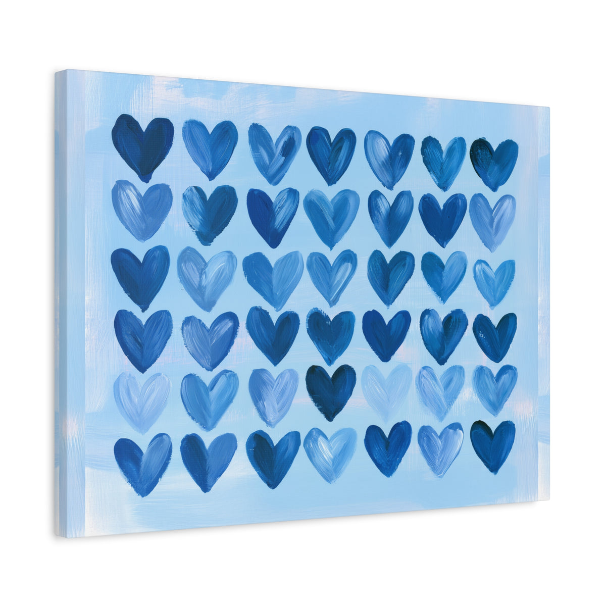 Blue Watercolor Hearts Canvas