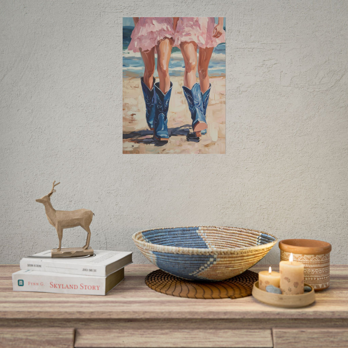 PHYSICAL PRINT Coastal Cowgirl Aesthetic Print, Cowgirl Boot Print, Pink and Blue Preppy Decor, Coastal Cowgirl Aesthetic Preppy Dorm Decor
