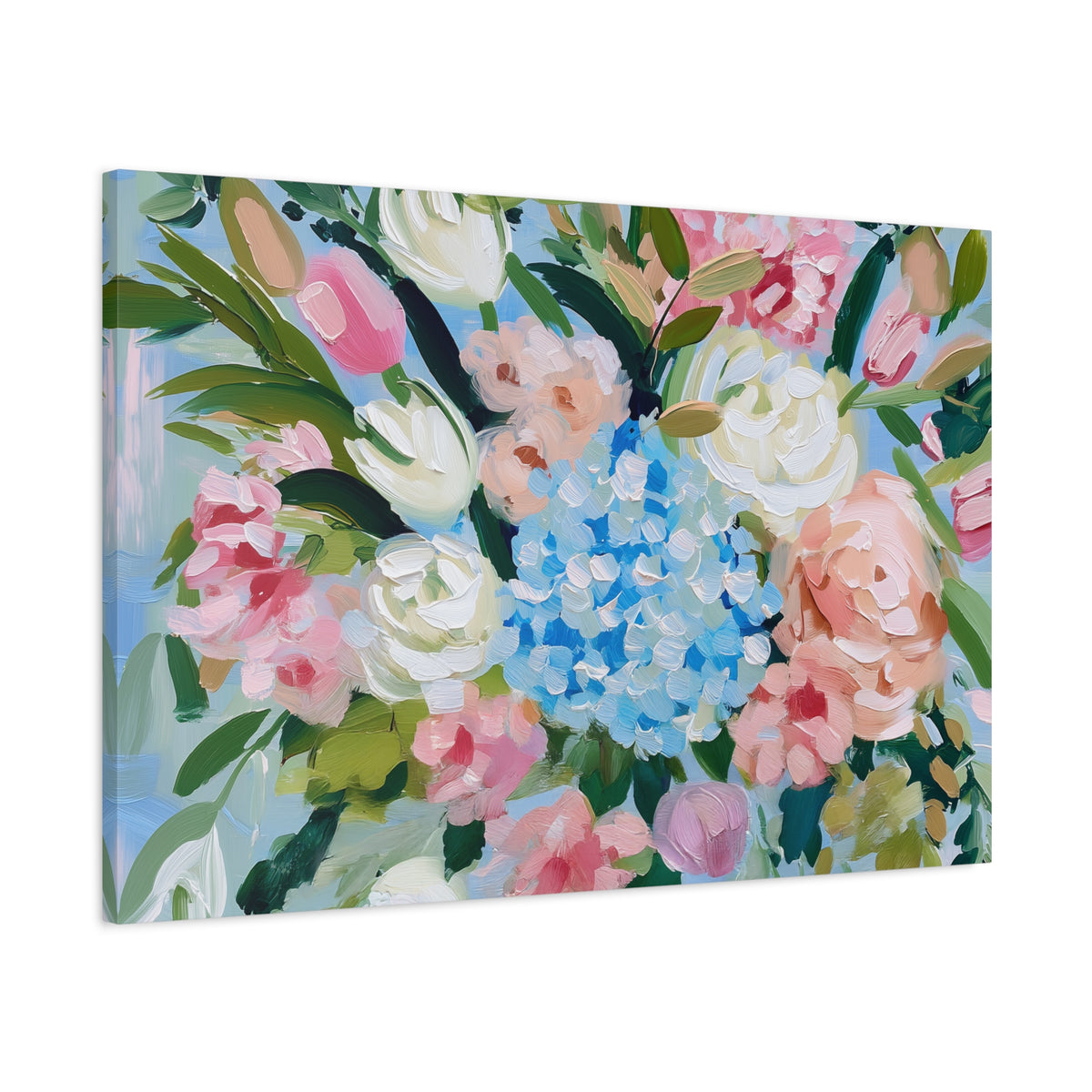 Spring Floral Bouquet Matte Canvas, Preppy Hydrangea Bouquet Canvas