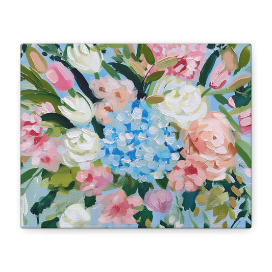 Spring Floral Bouquet Matte Canvas, Preppy Hydrangea Bouquet Canvas