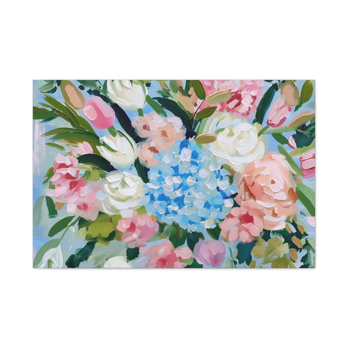 Spring Floral Bouquet Matte Canvas, Preppy Hydrangea Bouquet Canvas