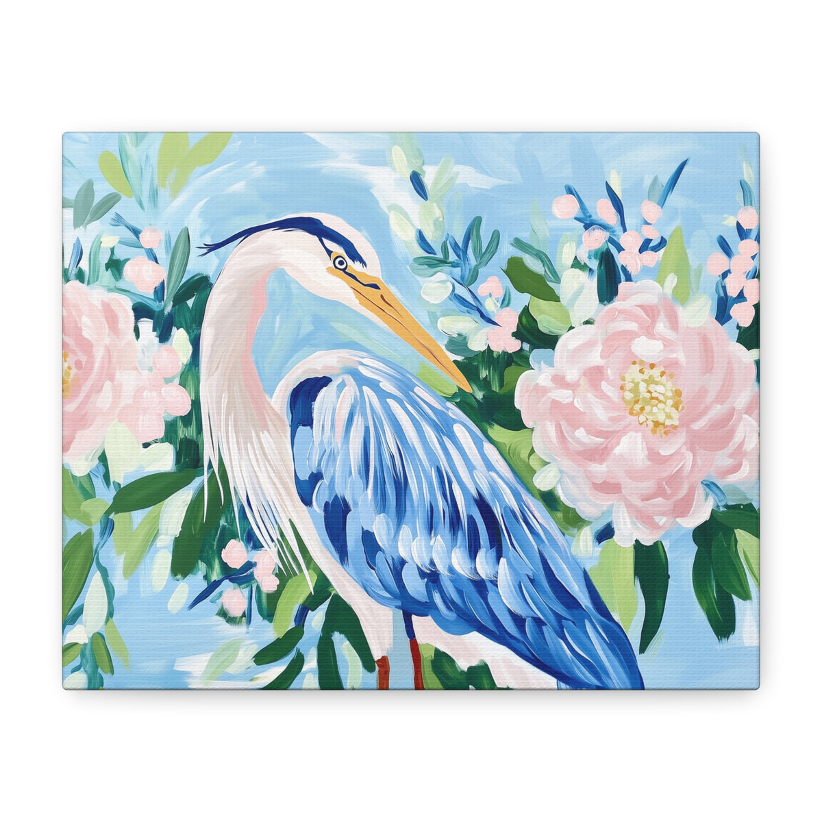 Blue Heron Floral Matte Canvas