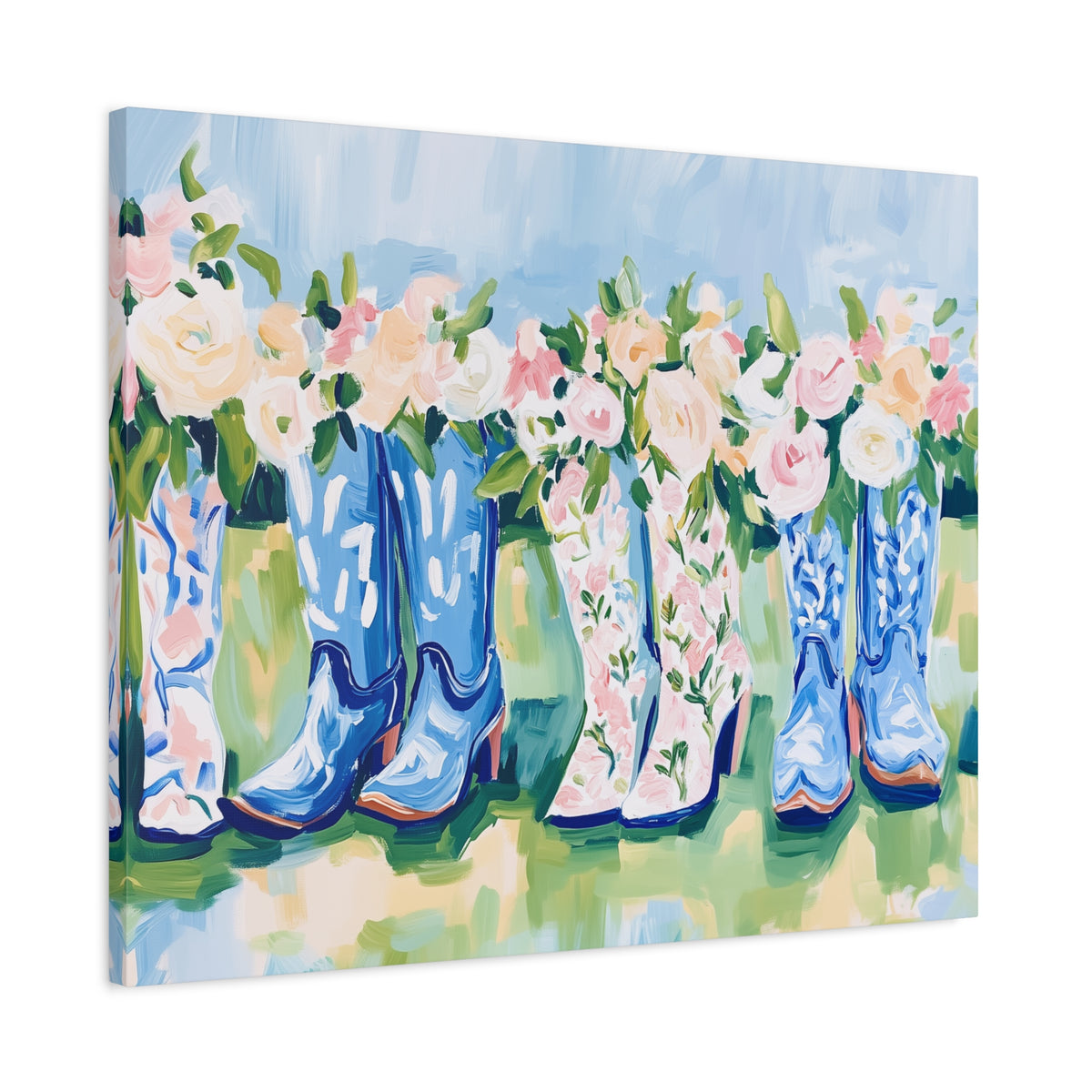 Floral Cowgirl Boots Matte Canvas