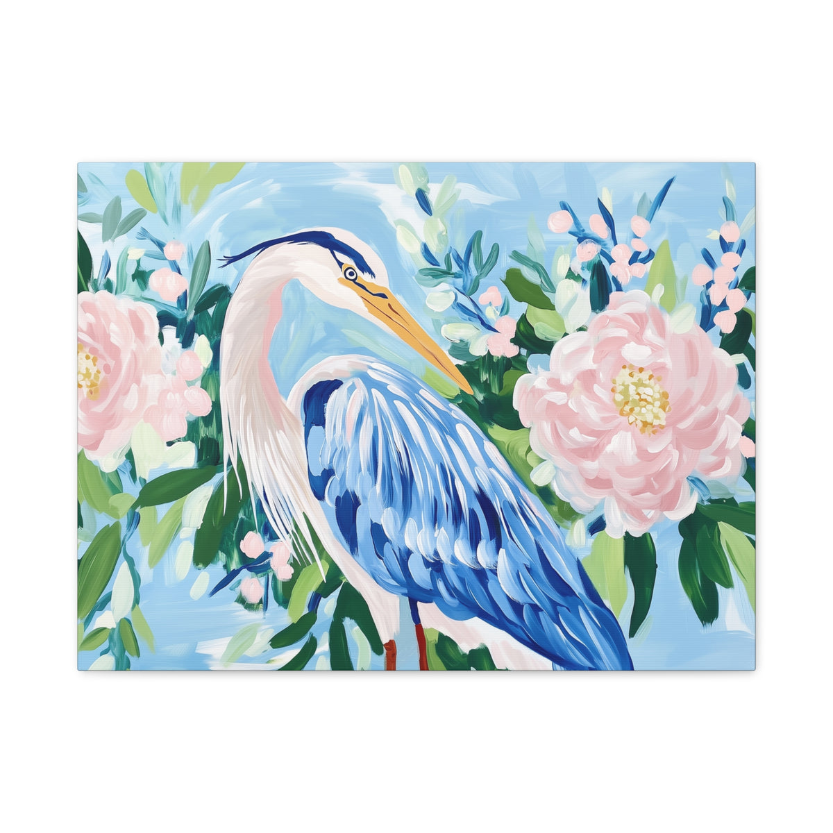 Blue Heron Floral Matte Canvas