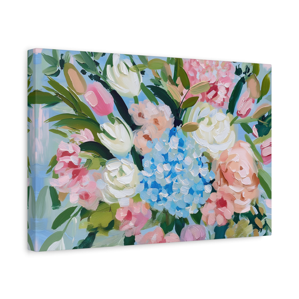 Spring Floral Bouquet Matte Canvas, Preppy Hydrangea Bouquet Canvas