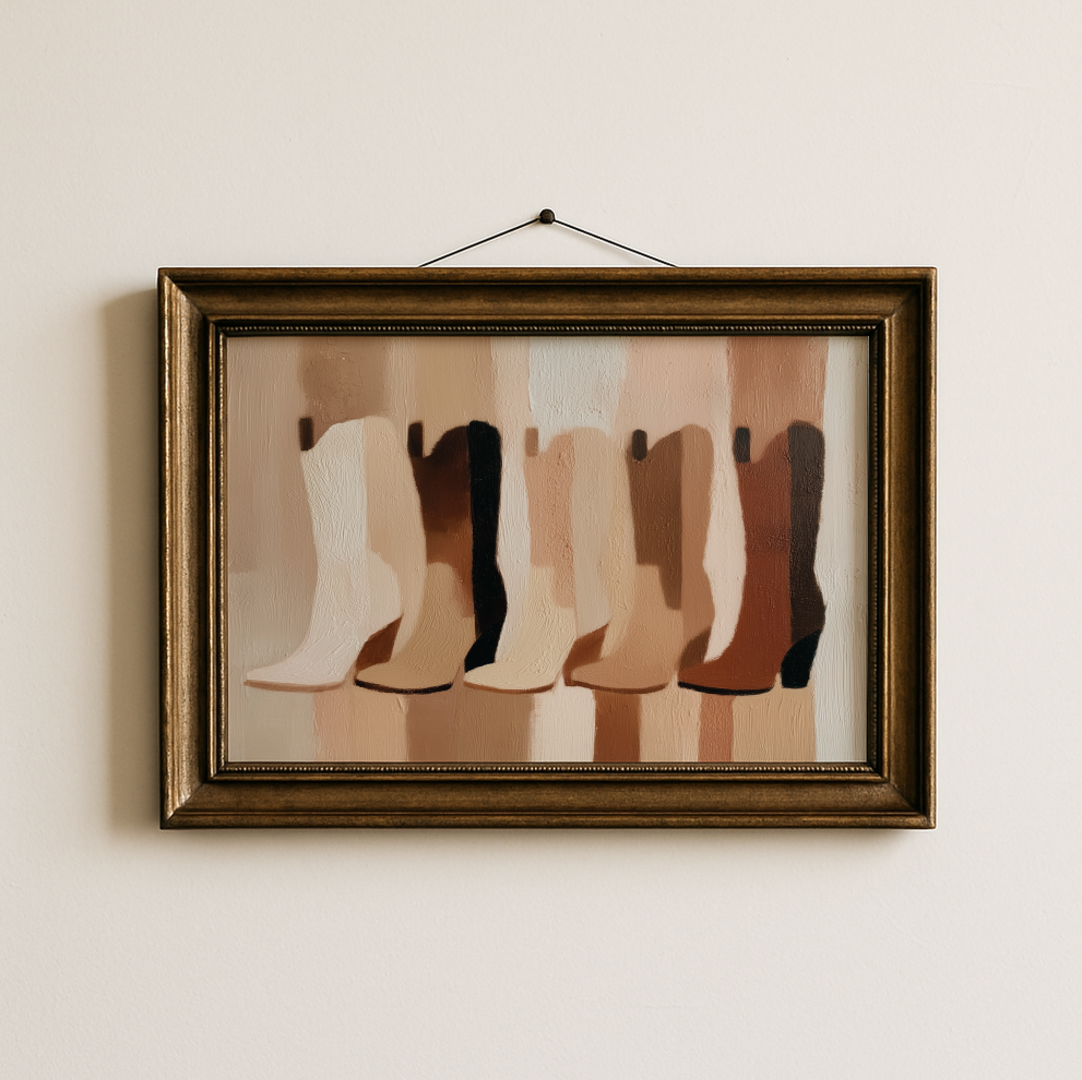 Cowgirl Boots Wall Art Poster, Neutral Palette Wall Decor, Modern Western Print, Rustic Farmhouse Art