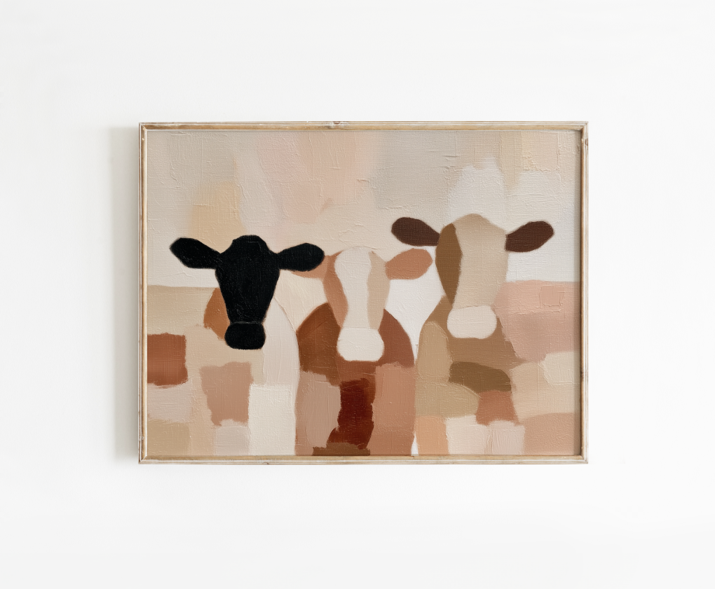 Neutral Cow Farmhouse Poster, Rolled Poster, Farm Animal Wall Art, Minimalist Cow Print