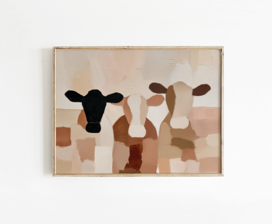 Neutral Cow Farmhouse Poster, Rolled Poster, Farm Animal Wall Art, Minimalist Cow Print