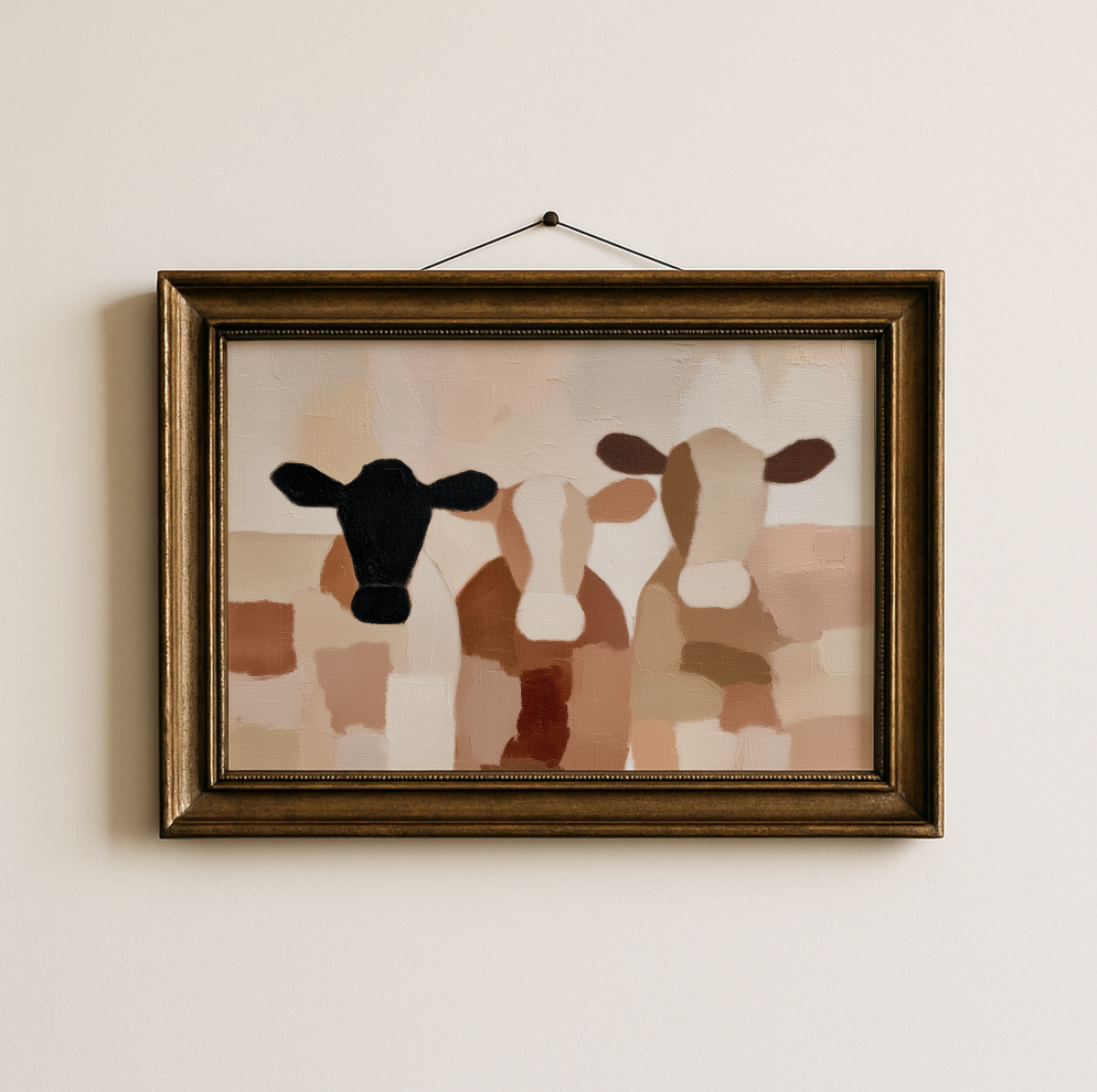 Neutral Cow Farmhouse Poster, Rolled Poster, Farm Animal Wall Art, Minimalist Cow Print