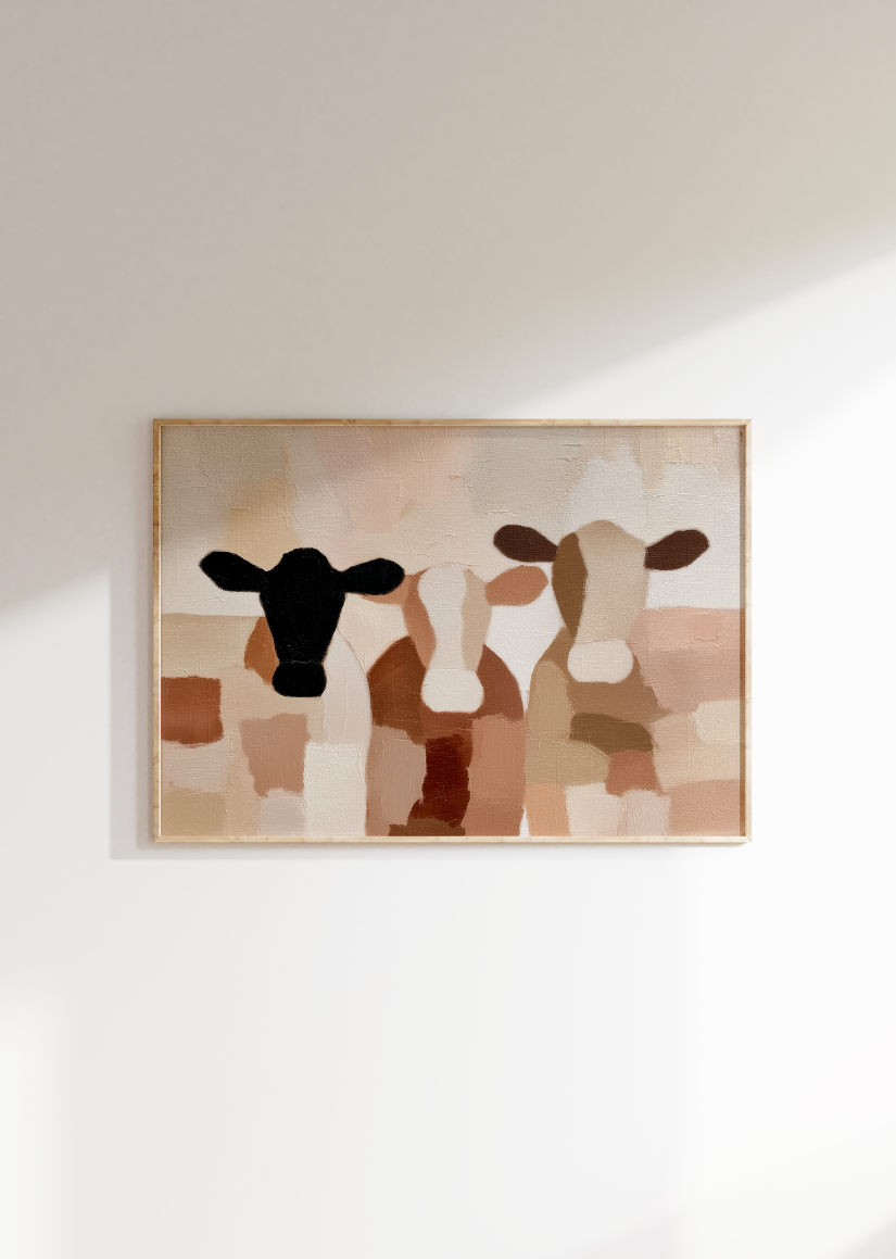 Neutral Cow Farmhouse Poster, Rolled Poster, Farm Animal Wall Art, Minimalist Cow Print