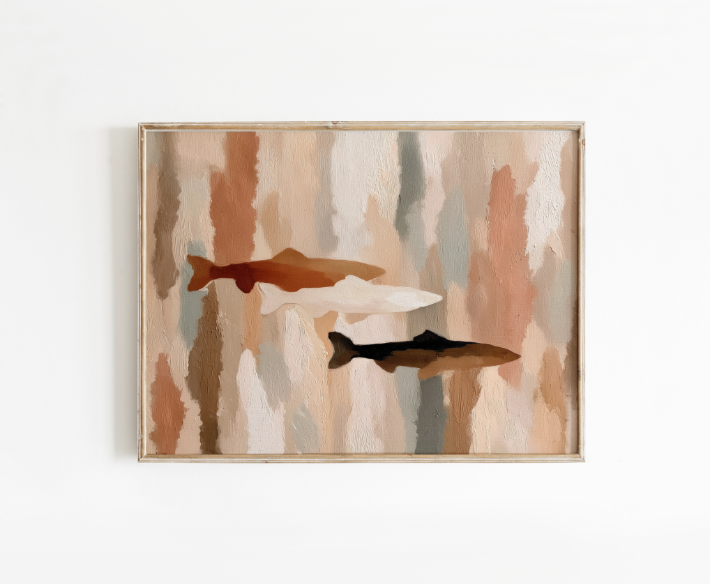 Abstract Trout Fish Poster,  Rolled Poster of Fish, Neutral Watercolor Fish Art