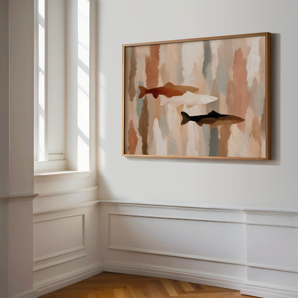Abstract Trout Fish Poster,  Rolled Poster of Fish, Neutral Watercolor Fish Art