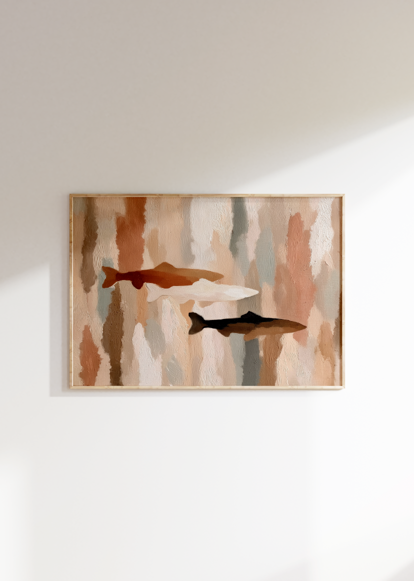 Abstract Trout Fish Poster,  Rolled Poster of Fish, Neutral Watercolor Fish Art