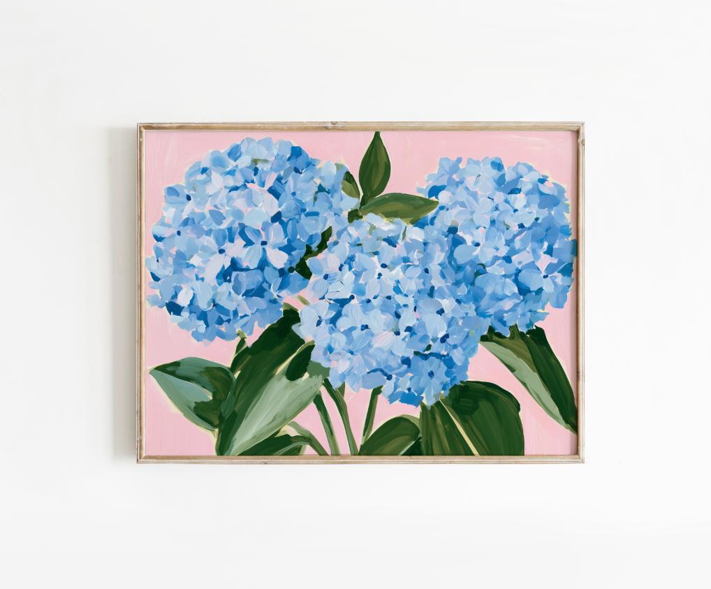 Blue Hydrangea Floral Poster, Preppy Decor, Dorm Room Art