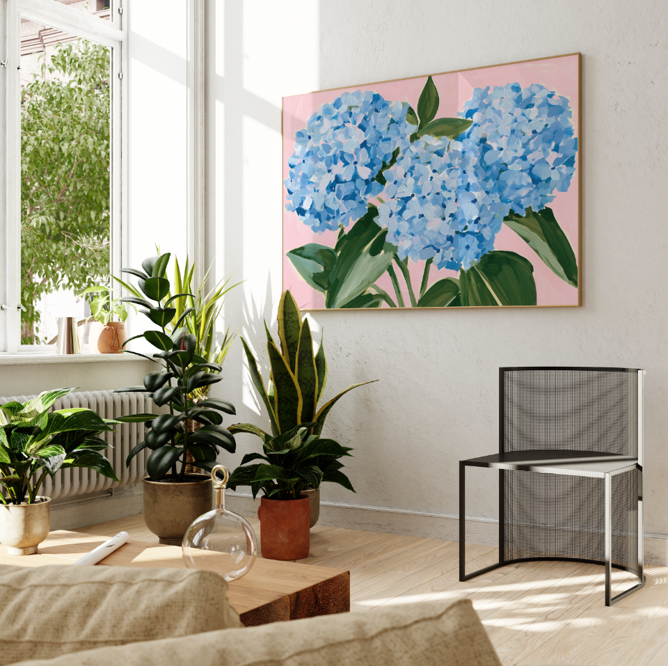 Blue Hydrangea Floral Poster, Preppy Decor, Dorm Room Art