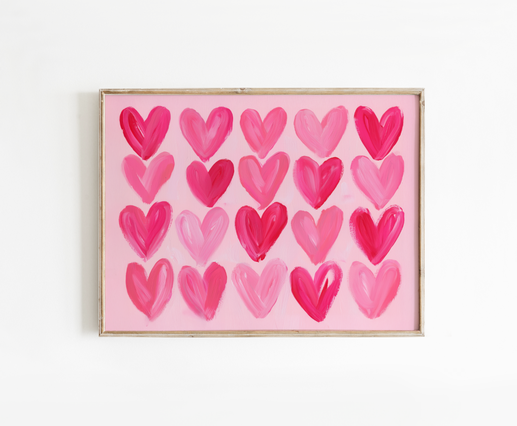 Pink Heart Pattern Poster, Preppy Pink Girly Wall Art, Girl's Room Decor
