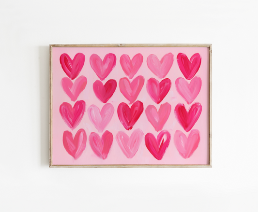 Pink Heart Pattern Poster, Preppy Pink Girly Wall Art, Girl's Room Decor