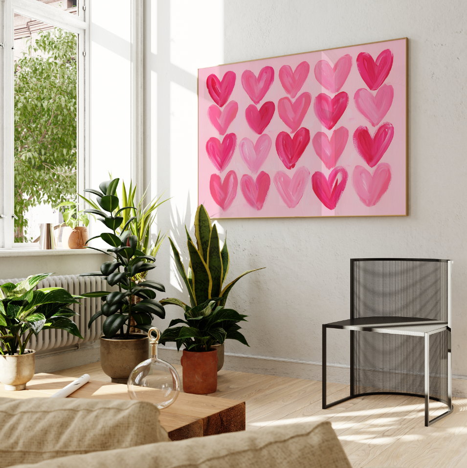 Pink Heart Pattern Poster, Preppy Pink Girly Wall Art, Girl's Room Decor