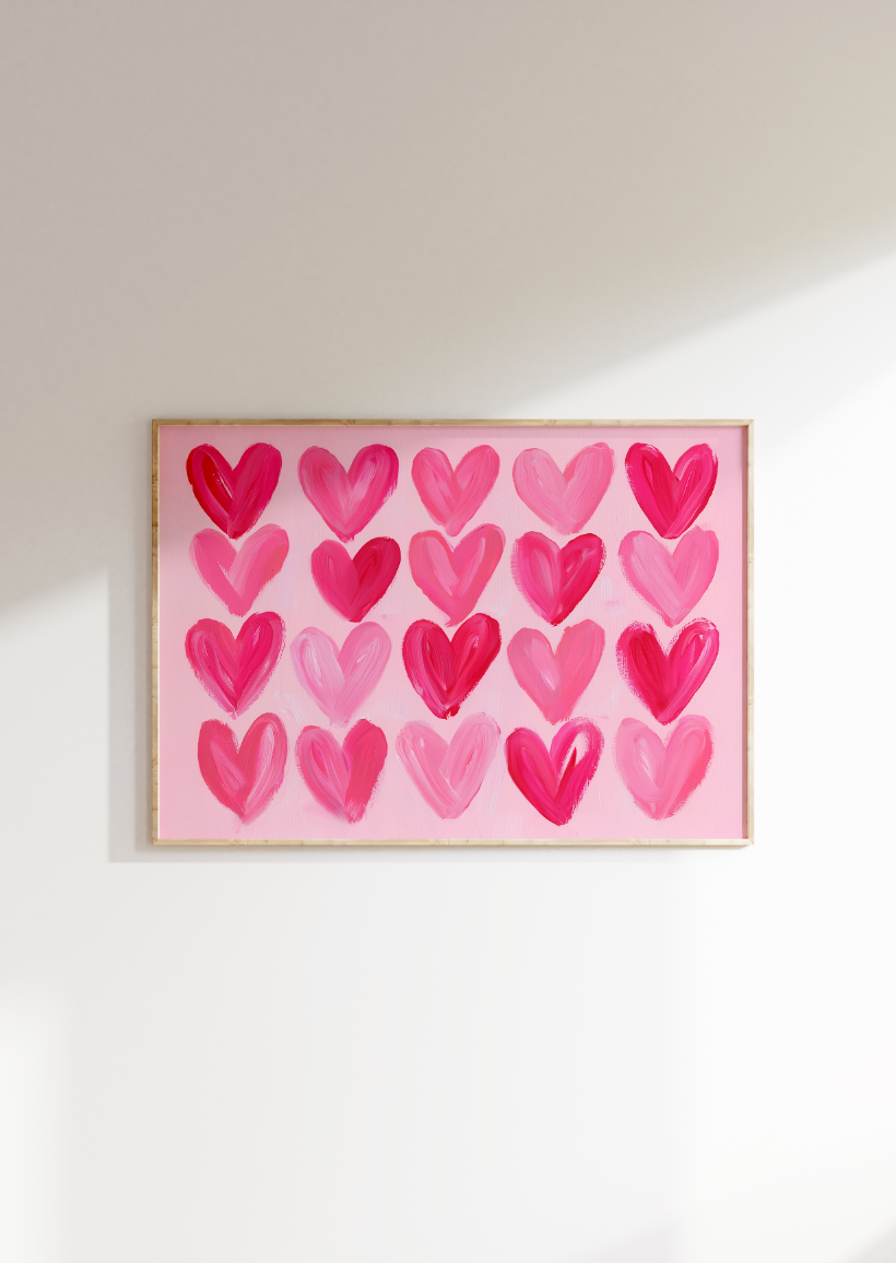 Pink Heart Pattern Poster, Preppy Pink Girly Wall Art, Girl's Room Decor