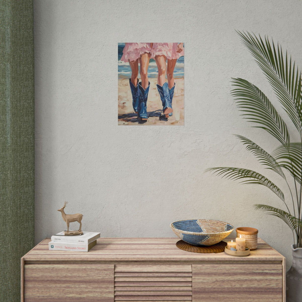 PHYSICAL PRINT Coastal Cowgirl Aesthetic Print, Cowgirl Boot Print, Pink and Blue Preppy Decor, Coastal Cowgirl Aesthetic Preppy Dorm Decor