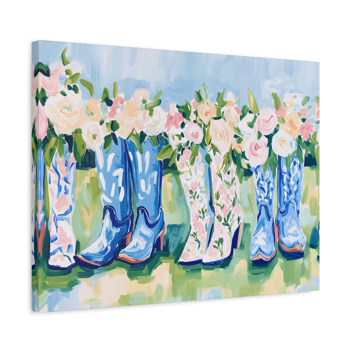 Floral Cowgirl Boots Matte Canvas
