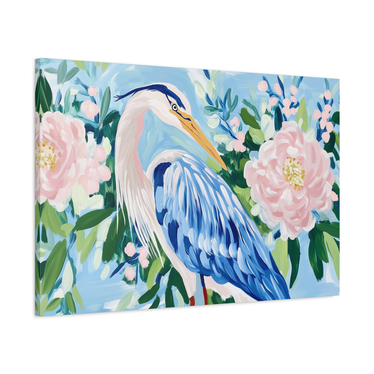 Blue Heron Floral Matte Canvas