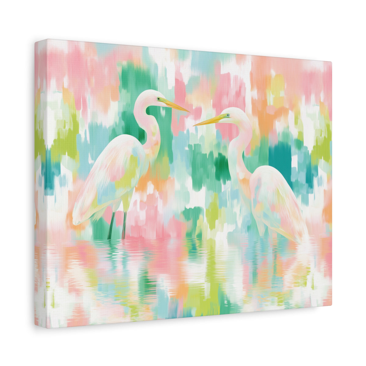 Pastel Herons Canvas, Tropical Bird Art, Preppy Vibrant Abstract Art Canvas