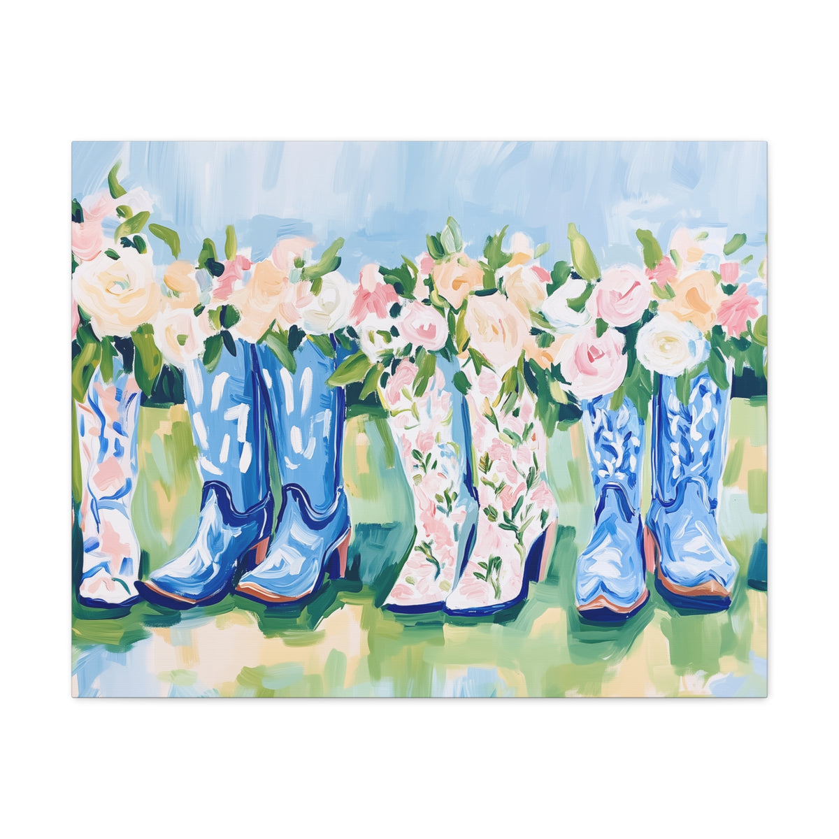 Floral Cowgirl Boots Matte Canvas