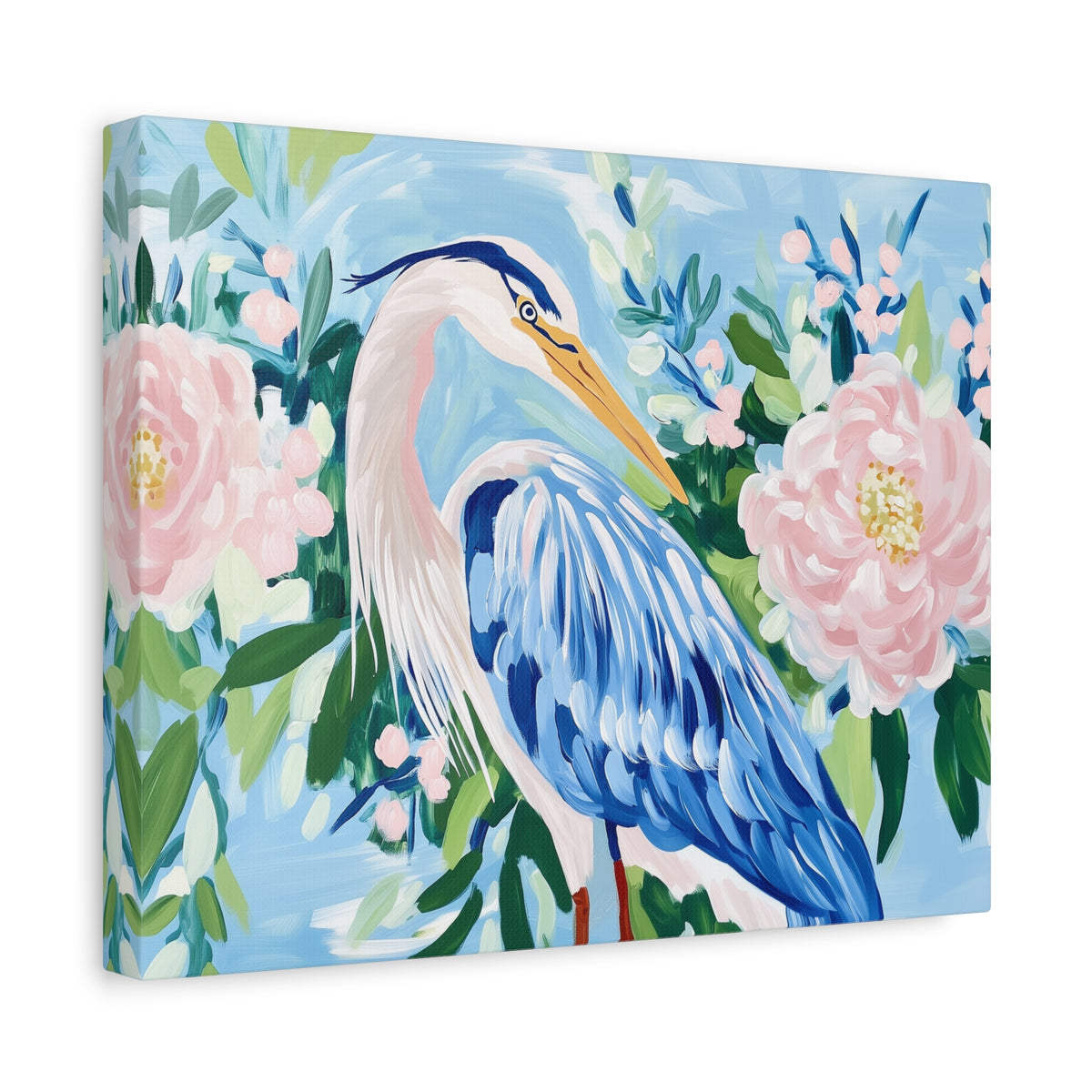Blue Heron Floral Matte Canvas